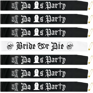 Set di 7 Decorazioni per Addio al Nubilato 'Bride or Die', Fascia Bianca 'Bride or Die' <span class=keywords><strong>e</strong></span> Nere 'Till Death Do Us Part' per Festa della Sposa - Product Image 1