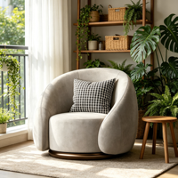 Fauteuil décontracté de luxe léger, inspiré des designers, en tissu nordique, pivotant, une place, pieds en bois, haute élasticité, pour salons