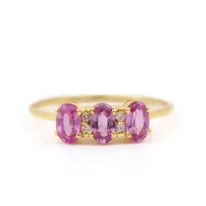 Fornitore di anelli di fidanzamento con zaffiro rosa con diamante naturale in oro giallo massiccio 18 carati di Design alla moda
