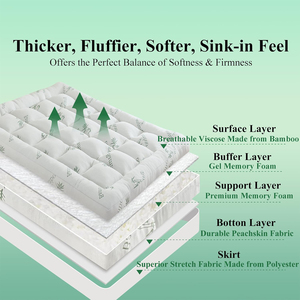 3 Inch Memory Foam Mattress <strong>Topper</strong> Cooling Breathable Bamboo Viscose Pillow Top1700 GSM Fill, Ultra Soft Mattress Pad - Product Image 2