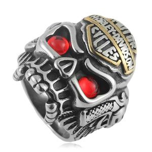 <b>Skull</b> <b>Ring</b> Men's Stainless Steel Red Stone Punk Style Fashion Jewelry Gift - Product Image 1