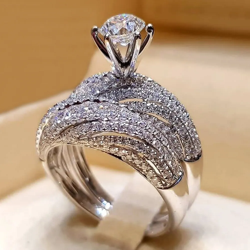럭셔리 2 개/대 보석 다이아몬드 반지 최고 품질 파티 결혼 반지 맞춤 실버 스털링 925 ZRR955