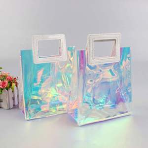 Tote Shopping Bags Transparent Custom Logo Wholesale Fashion Waterproof Holographic Laser PVC Clothing Packaging Screen <b>Printing</b> - Product Image 2