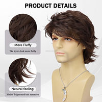 Perruque Homme Naturelle Réaliste à Prix de Gros, Brun Clair Afro Court Bouclé, 100% Fibre Haute Température Résistante à la Chaleur