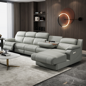 Set Divano Reclinabile Elettrico a L in Pelle Grigia, Divano Moderno Salvaspazio per <span class=keywords><strong>Soggiorno</strong></span>, Vendita all'Ingrosso Diretta dalla Fabbrica - Product Image 5