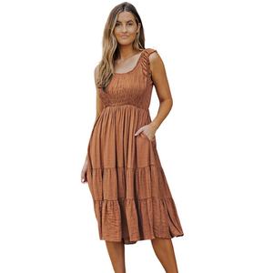 Robes midi décontractées élégantes d'été en rayonne sans manches à volants personnalisées pour femmes - Product Image 1