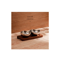 Ensemble de bols en acier inoxydable poli miroir avec base en bois rainurée 24cm 33cm, pour servir les noix, les sauces et les condiments, deux ou trois bols
