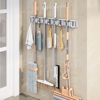 Support mural multifonction sans poinçon pour balai à franges Crochets pour salle de bain Jardin Garage Rack de rangement avec glissières mobiles