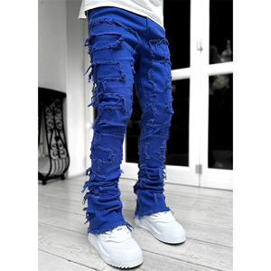 Jean en denim extensible taille mi-haute de haute qualité, coupe droite, style vintage streetwear, coupe slim, décontracté, en coton pour homme - Product Image 3