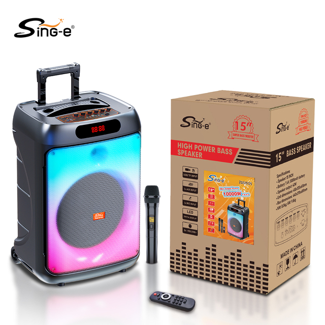 SING-E ZQS15125 Factory Direct 15 Inch Portable Trolley Karaoke Speaker with Large Capacity Battery for Outdoor Party & DJ