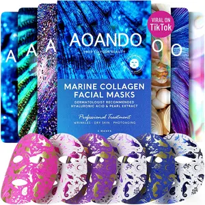 Private Label Gezichtsmasker Schoonheid Gezicht Blad Masker Natuurlijke Mariene Collageen Anti Veroudering Best Verkopende Parel Zachte Huidverzorging Masker 6Pc