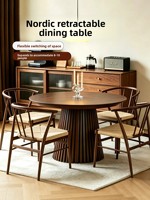 Table à manger ovale extensible en bois massif avec pieds à lattes cannelés, table extensible pour la maison, la cuisine et la salle à manger