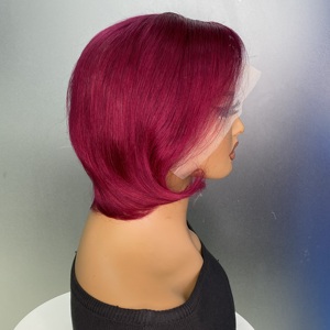 Parrucca Corta Pixie Cut in Capelli Umani Rosso Borgogna 99J, Parrucca Bob Liscio a Strati Senza Colla per Donne - Product Image 4