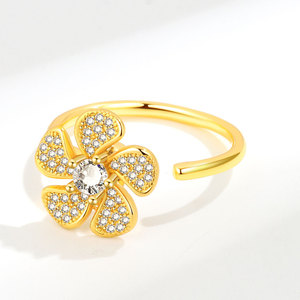 Dainty Micro Pave Zircon Rotating Flower <b>Adjustable</b> <b>Rings</b> Minimalist Copper Gold Plated Anxiety Relief Jewelry For Women - Product Image 4