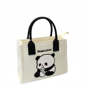 BFYS Organic Cotton Printed <strong>Panda</strong> Animal Tote <strong>Bag</strong> Cute for Summer Winter Travel Shopping with Adjustable Strap and Zipper - Product Image 1