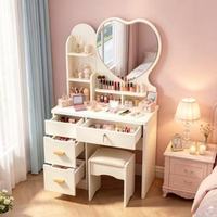 Table de toilette multi-tiroirs en MDF de haute qualité avec miroir LED éclairé, coiffeuse pour chambre d'adolescente