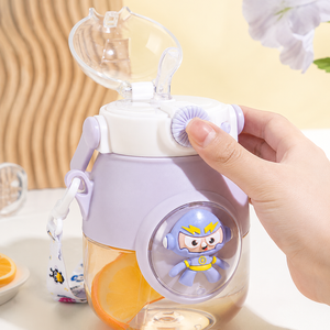 Leak Proof Children's Water Cup Food Grade Plastic Big Belly Straw Cup for Children Portable Flip Cover Sucker <b>Kettle</b> - Product Image 4