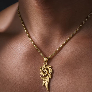 Collar con Colgante de Acero Inoxidable para Hombre, Diseño de Pluma en Espiral y Cadena Plateada, Gargantilla con Colgante para Hombre - Product Image 3