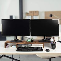 Soporte Doble para Monitor de Madera Rústica, Ajustable en Altura y Ángulo, Organizador Multifuncional para Escritorio de Oficina, Estante para Pantalla de Computadora