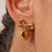 Boucles d'oreilles pendantes en forme de cœur en plaqué or 18 carats, ensemble de bijoux en acier inoxydable, cadeau de mariage, boucles d'oreilles à nœud fin pour femmes