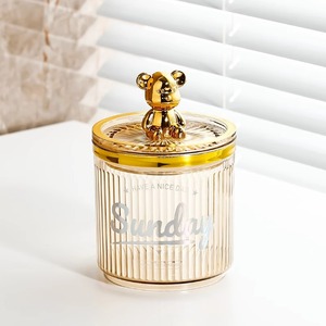Boîte de rangement multifonctionnelle de luxe léger pour cotons-tiges et tampons cosmétiques, cylindrique avec couvercle - Product Image 3
