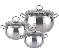 Ensemble de casseroles de cuisine pour usage domestique en acier inoxydable poli avec couvercles en verre trempé, forme pomme, poignées rivetées, compatibles induction
