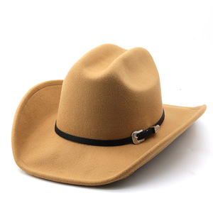 หมวกคาวบอยตะวันตกสำหรับผู้ชายและผู้หญิงแฟชั่นหมวกคาวบอยทรงตรงมุมขวาหมวกขนสัตว์ปีกโค้งสไตล์ชนเผ่าหมวกคาวบอยทิเบต - Product Image 3