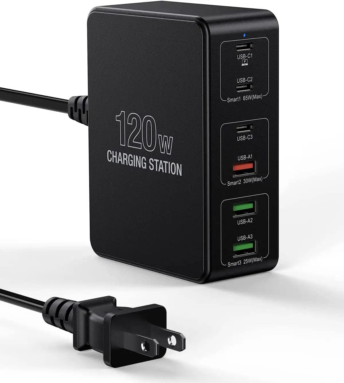iLEPO 120W charger CE FCC ROHS USB Charger with 6 Ports contains 1 USB C and 5 USB-A ports Multiple Charger Charging Station