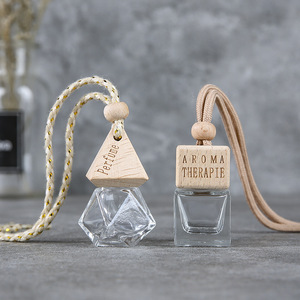 Empty Glass Hanging Car Perfume Bottle <strong>Refillable</strong> Diffuser Essential Oil Square Glass Air Freshener Car Perfume Hanging Perfume - Product Image 1