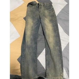 Pantalones Vaqueros Ajustados Azules Retro para Hombre, Otoño e Invierno, Estilo Americano, Lavados, Holgados, Ligeramente Acampanados, de Pierna Recta - Product Image 1