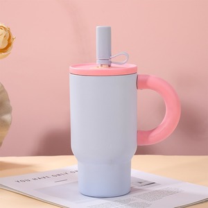 800ml Stainless Steel Tumbler <b>With</b> <b>Straw</b> Vacuum Insulated Travel Mug Pink Yellow Gray - Product Image 5