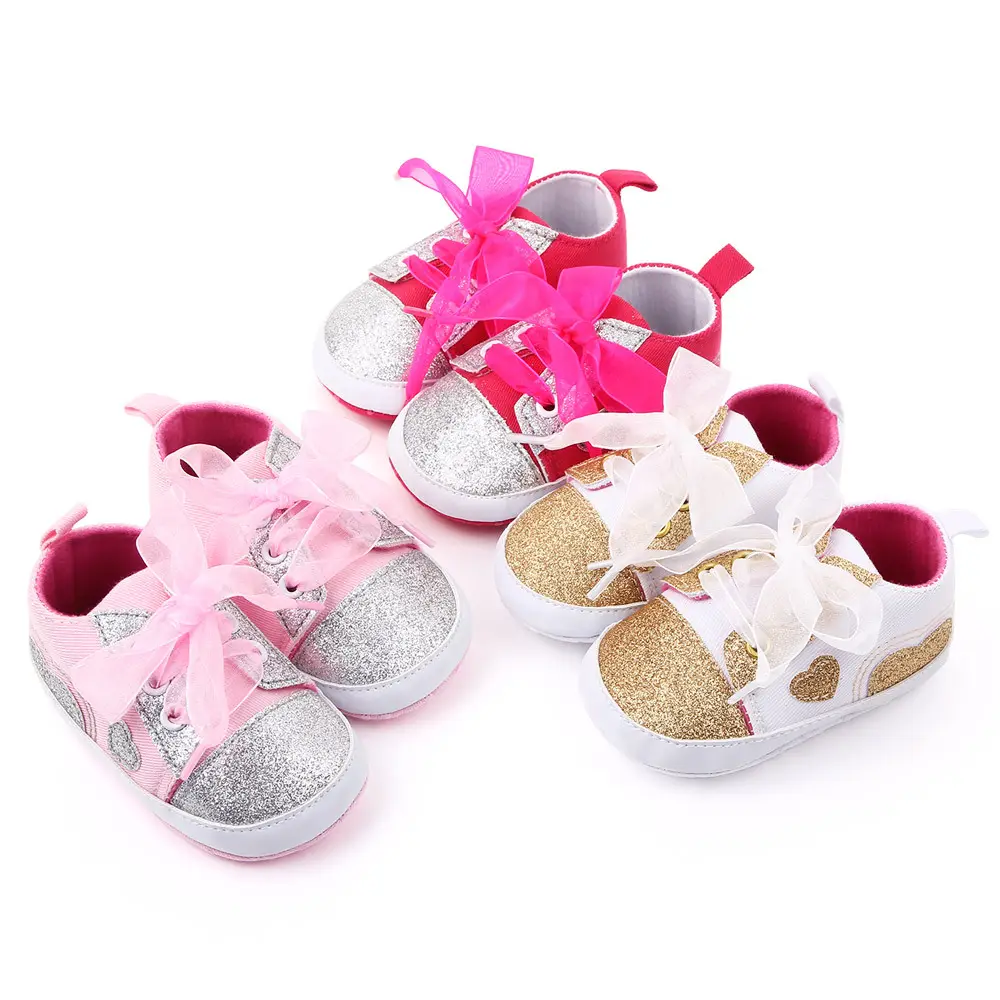 New Baby Girls Non-Slip Casual Shoes Cotton Print Soft Bottom Sequins Baby Shoes Toddler Shoes Ribbon