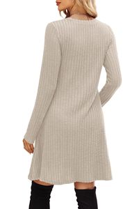 Vestidos de Moda Bohemios Asimétricos para Mujer, Otoño/Invierno, con Cuello Abullonado, Color Sólido - Product Image 6