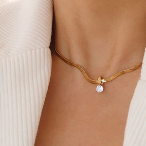 2 desain baja nirkarat berkilau persegi bulat kubik zirkon kalung rantai ular datar pernyataan perhiasan mewah grosir - Product Image 2