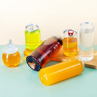 Bouteille transparente en PET pour boissons, canette en plastique transparente pour soda, thé aux bulles, jus, avec couvercle à languette d'ouverture facile en aluminium – Vente en gros