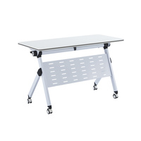 Table de formation modulaire blanche avec roulettes et panneau orange pour réunions de bureau, salles de formation et salles de classe