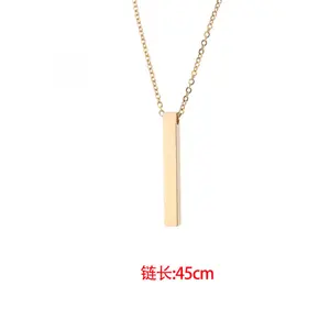 Personalized Saint Valentin Couple Blank Bar Pendant Custom Name Design Jewelry Stainless Steel Vertical Bar Necklace