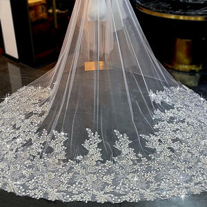 2026 नई लक्जरी सीक्वल परत लंबे समय से पीछे वाले कैथेड्रल शादी का घूंघट दो-परतों का चेहरा वील - Product Image 6