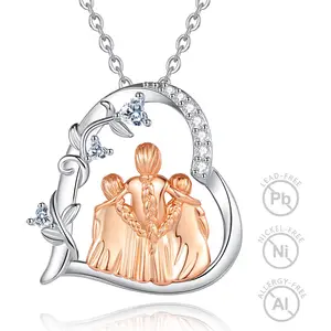 Changda 2024 Rose Gold Plated Mothers Day Family 925 Sterling Silver Mom and 2 Daughter Pendant Necklace