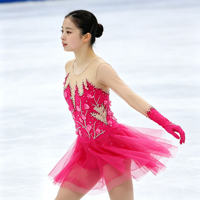 Robe de patinage artistique rose vif avec strass, manches longues en maille et jupe en tulle pour enfants et adultes, pour compétition et spectacle