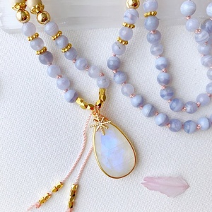 Usine en gros à la main en dentelle bleue naturelle agate pierre perles populaire collier cristal gemme pierre chaîne femmes bijoux - Product Image 4