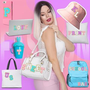 5.5Cm Đầy Màu Sắc Tự Dính Chenille Long Lanh Thư Các Bản Vá Lỗi Sắt Thêu Thủ Công Vải Cotton Pvc Sequins 10 Pcs Với Vàng - Product Image 3