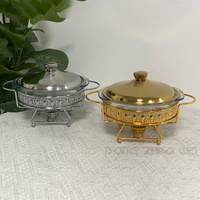 Plat chauffant rond en verre doré de luxe sur mesure pour les fêtes, les mariages, les buffets, les réceptions, les plats chauds pour la restauration, les plats chauffants
