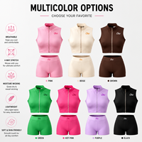 Ensemble de yoga sans manches à demi-zip, anti-humidité, imprimé, avec short cycliste moulant, tenue d'entraînement deux pièces pour femme, vêtements de sport avec boutons