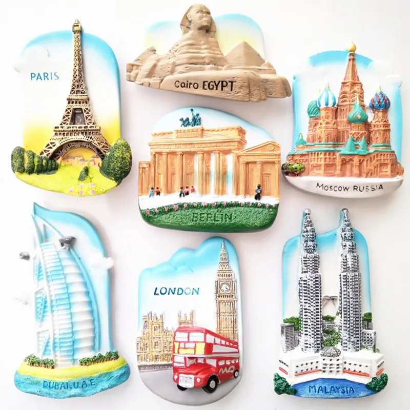 custom 3D Tourist attractions France UK Germany Russia Egypt Malaysia Dubai creative resin fridge magnet souvenir