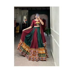 Attractive Design Plain and Printed Silk Lehenga With Gamthi and Mirror Work Choli for Navratri Night - Product Image 1