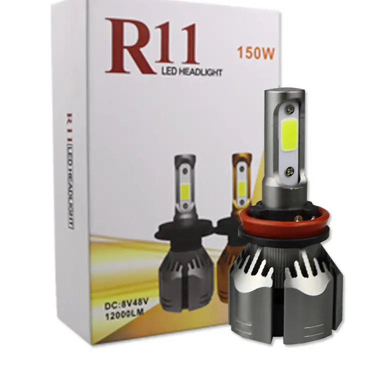 Lâmpada de farol de carro super brilhante, r11, 150w, h7, h11, 9005, luzes de iluminação automática, led para carros, h4