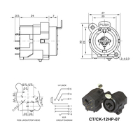 Connecteur femelle XLR 1/4 Combo pour IP65, charge nominale 50V 7.5A, contact en laiton, boîtier en nylon, son stéréo 7 broches