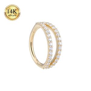 हॉट सेलिंग 14k ठोस गोल्ड हिंग सेगमेंट क्लिकर डबल-लेयर डिजाइन साइड इनले जिरकॉन नाक रिंग सेप्टम बॉडी वेडिंग गिफ्ट - Product Image 1