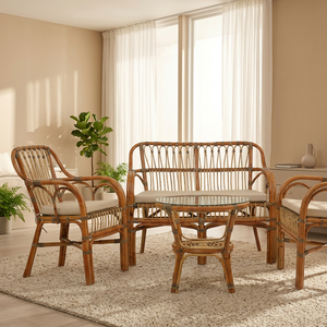 Ensemble de meubles de salon modulaires en rotin luxueux pour balcon, avec structure en rotin durable, pour les espaces extérieurs et intérieurs de la villa - Product Image 4